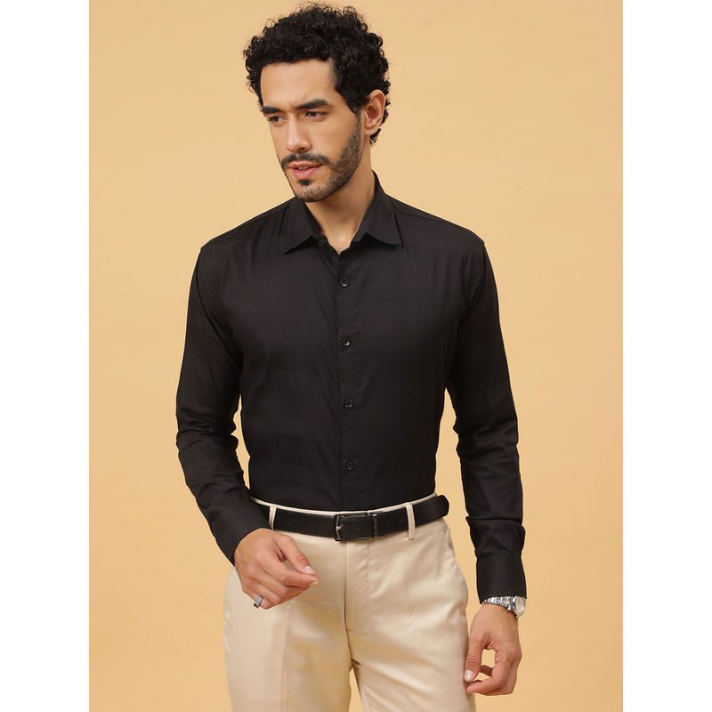 JAVINISHKA Black Checkered Sustainable Egyptian Giza Cotton Party Wear Formal Shirt (S)