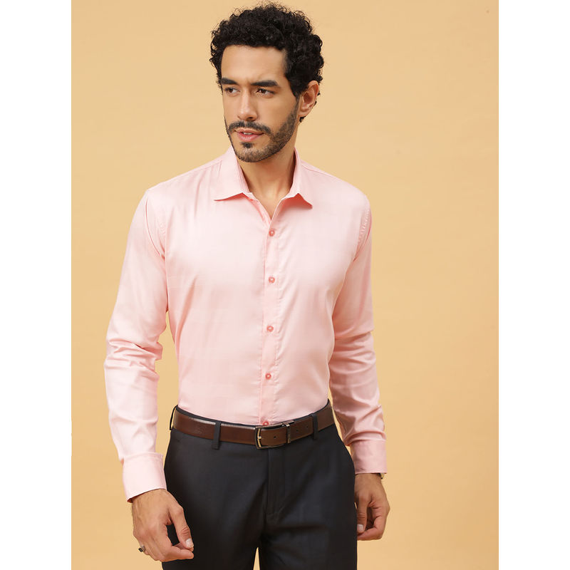 JAVINISHKA Light Pink Checkered Sustainable Egyptian Giza Cotton Party Wear Formal Shirt (S)