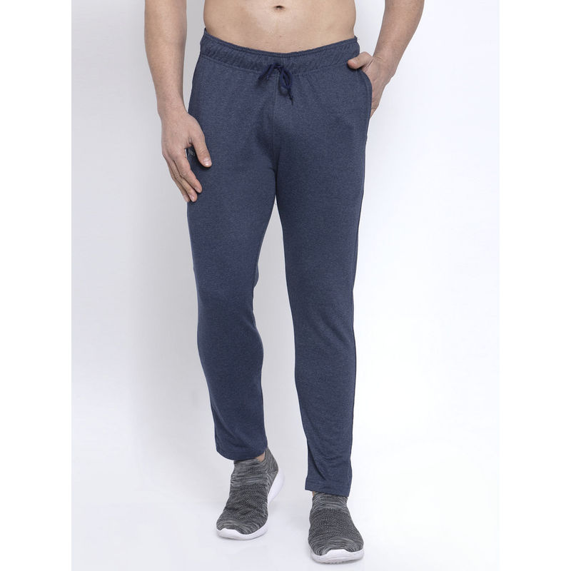 NEUDIS Navy Blue Solid Cotton Structured Fit Track Pant (M)