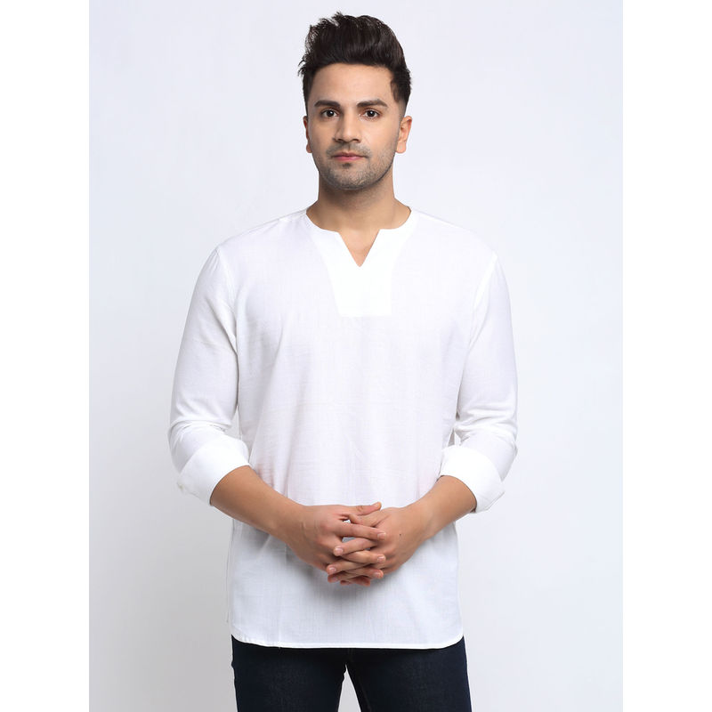 NEUDIS Cotton Roll-Up Sleeve Short Kurta For Men White (38)