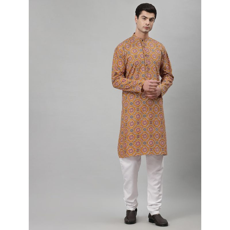 NEUDIS Men Yellow Cotton Floral Print Kurta (XL)