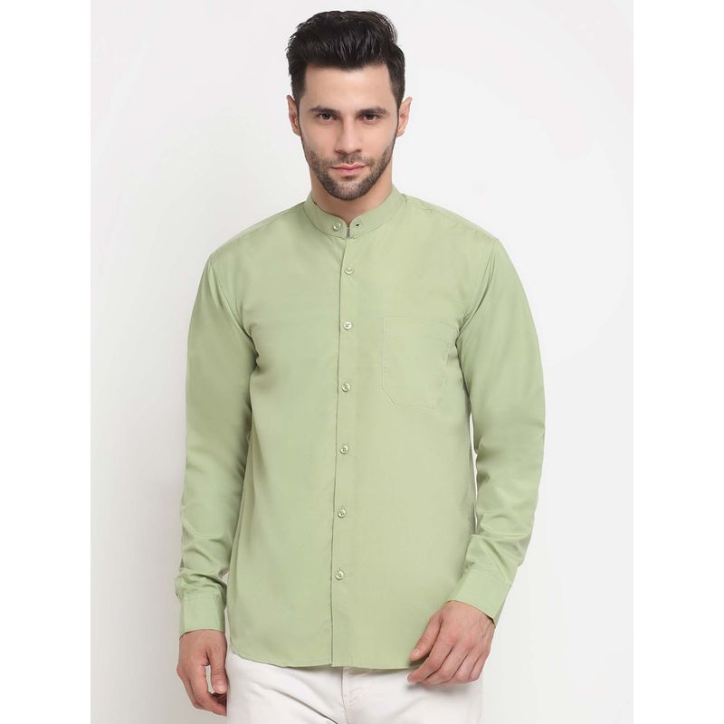 NEUDIS Men Mint Green Band Collar Full Sleeves Casual Shirt (36)