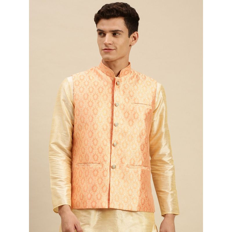 Sanwara Mens Orange Printed Art Silk Ethnic Bandi Jacket (36)