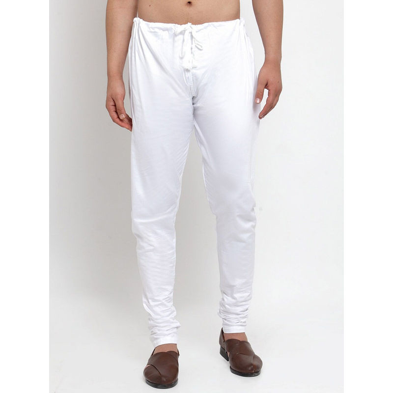 Sanwara Men's Solid White Colour Cotton Churidar (L)