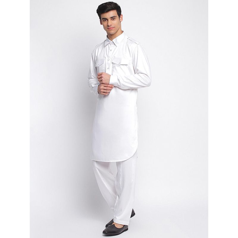 Sanwara Men White Cotton Solid Pathani Set (2XL)