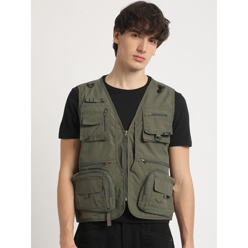 Buy THE BEAR HOUSE Men Olive Solid Sleeveless Jacket Online