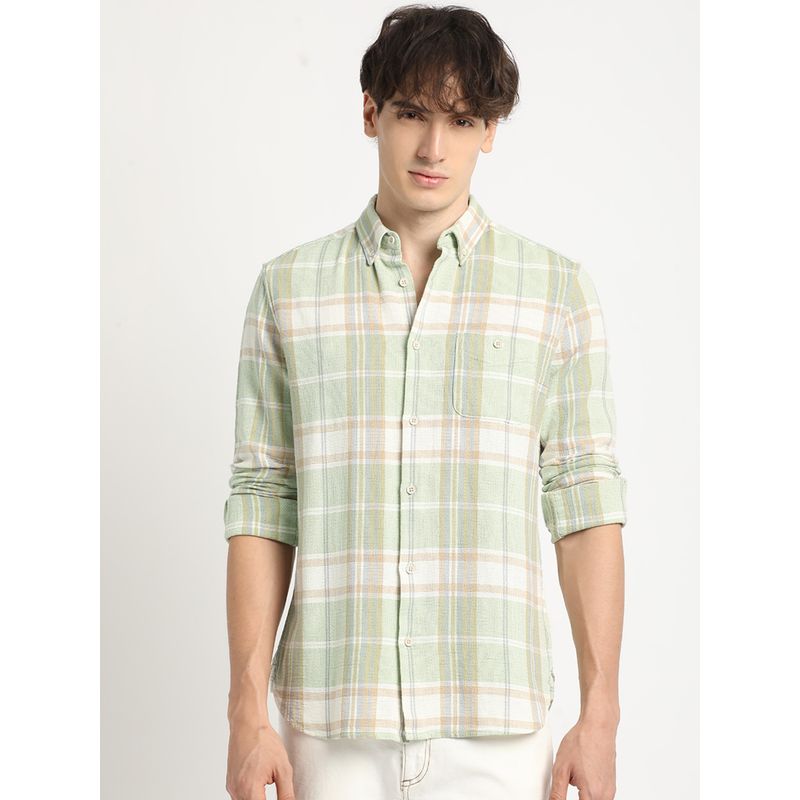 THE BEAR HOUSE Men's Green Stripe Casual Shirt (M)