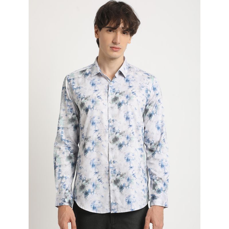 THE BEAR HOUSE Men's Multi-Color Printed Slim Fit Casual Shirt (L)