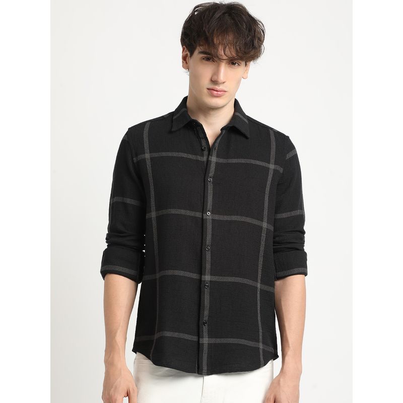 THE BEAR HOUSE Men's Black Checked Casual Shirt (S)