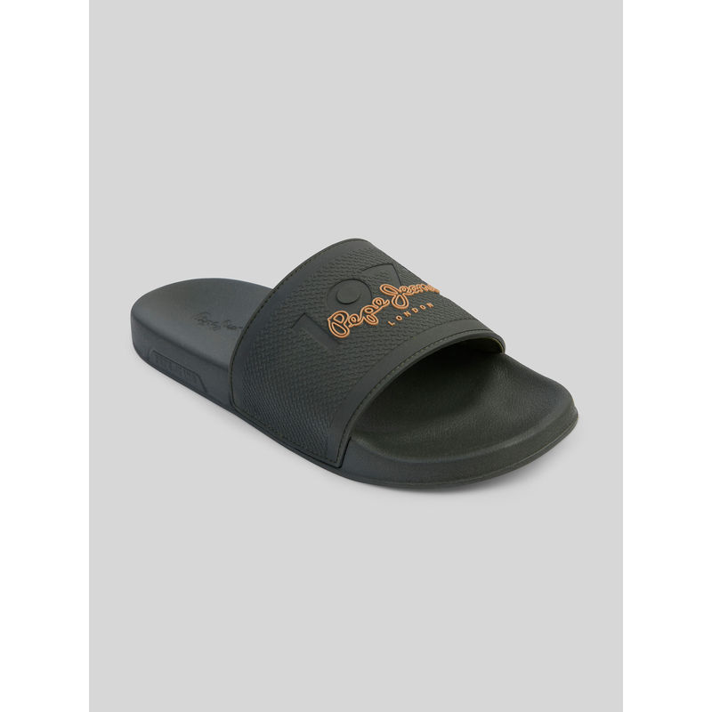 Pepe Jeans Olive Lightweight Beach Sliders with Textured Logo Print (EURO 41)