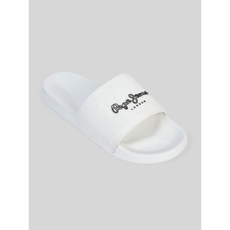 Pepe Jeans White Lightweight Beach Sliders with Textured Logo Print (EURO 41)