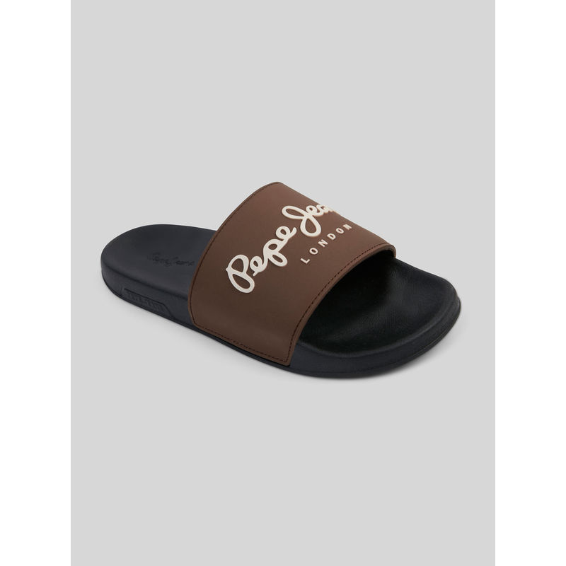 Pepe Jeans Brown Lightweight Beach Sliders with Logo Print (EURO 42)