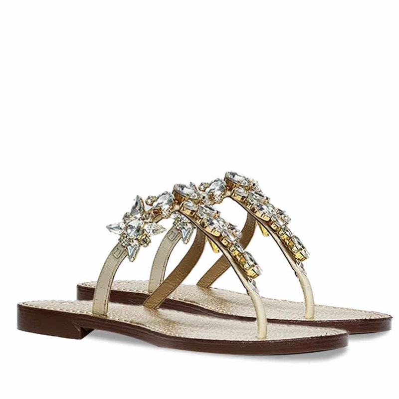 Saint G Fleur Stone Embellished Off White Leather T-Straps Flats (EURO 40)