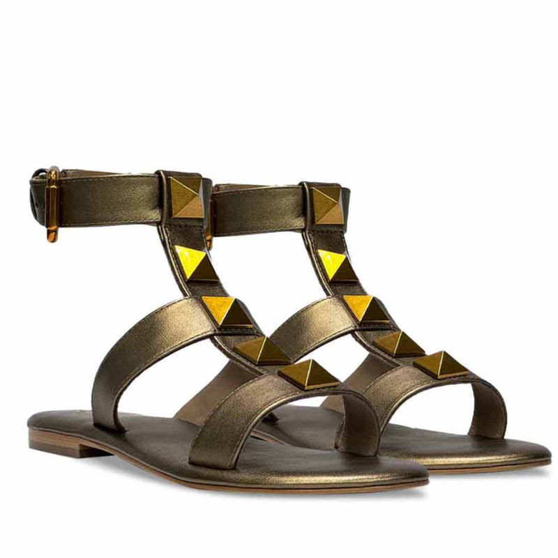 Saint G Ida Metal Studded Bronze Metallic Leather Gladitors (EURO 36)