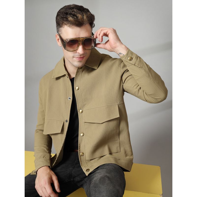 CHKOKKO Khaki Dlanxa Men Jacket (2XL)