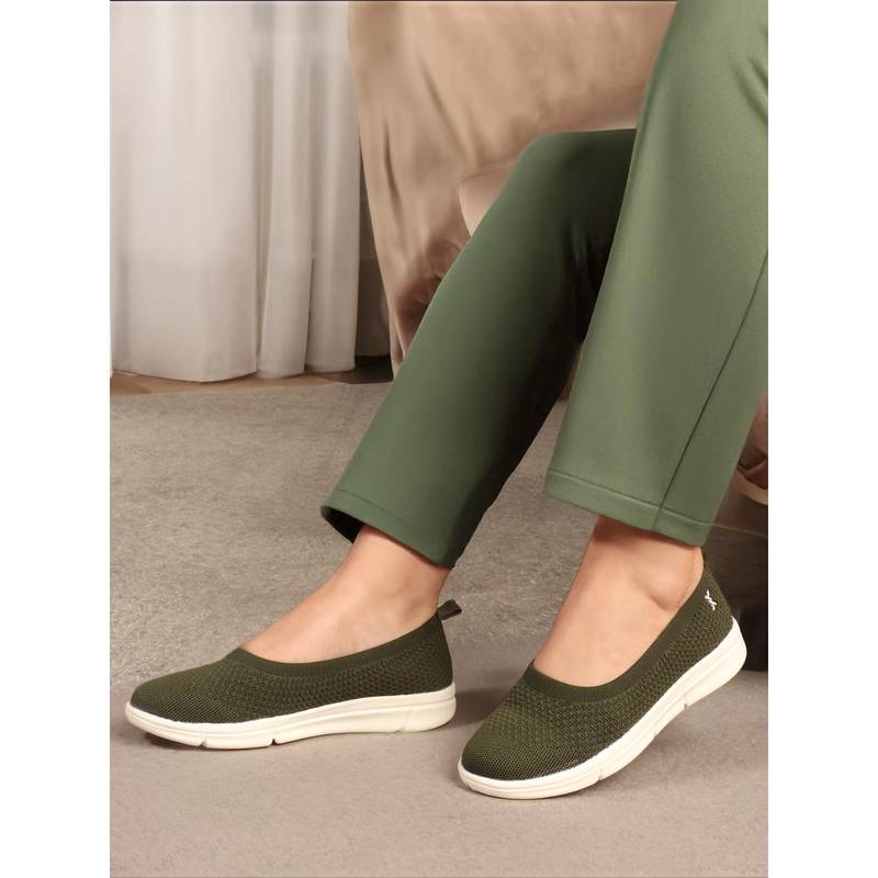 Carlton London Womens Slip-On Green Woven Design Ballerinas (EURO 38)