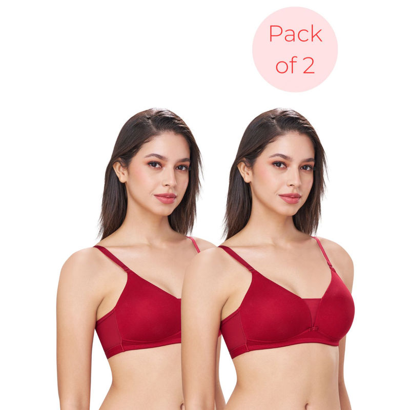 bodyline Pixie Sangria Seamless Red Wire-Free Padded T-Shirt Bra (Pack of 2) (32B)