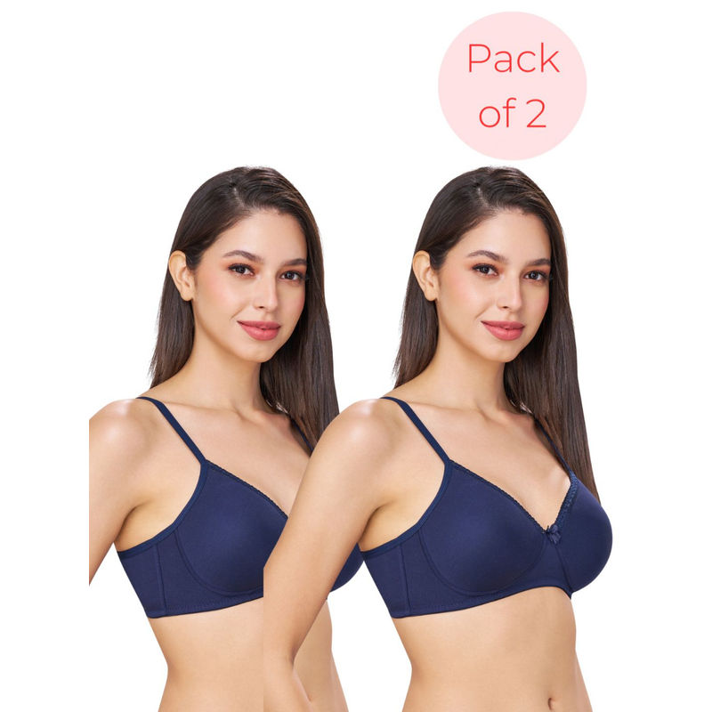 bodyline Beth Navy Blue Seamless Wire-Free Padded T-Shirt Bra (Pack of 2) (32B)