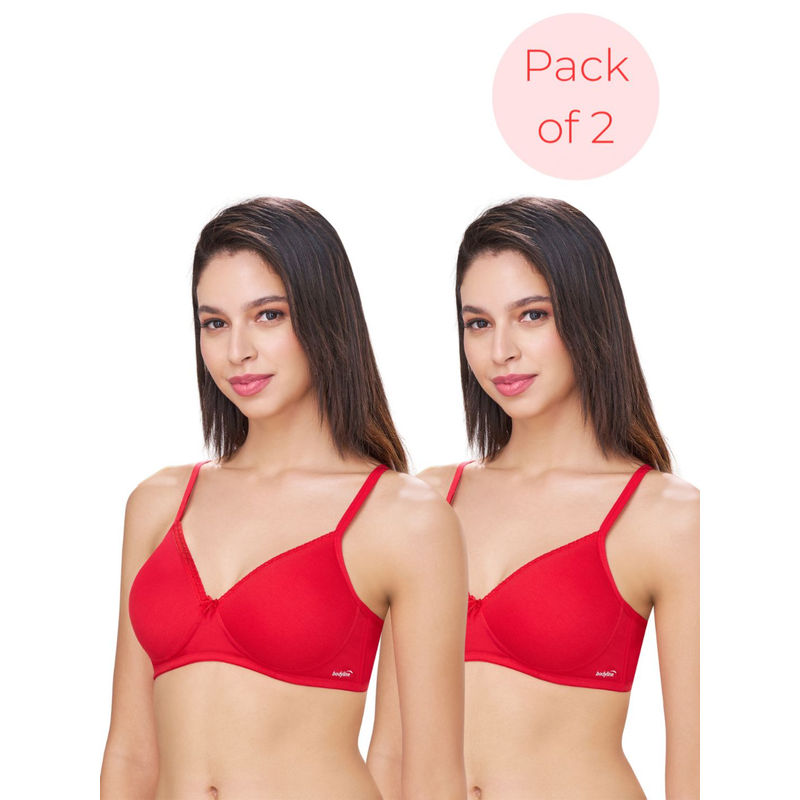 bodyline Beth Red Seamless Wire-Free Padded T-Shirt Bra (Pack of 2) (32B)