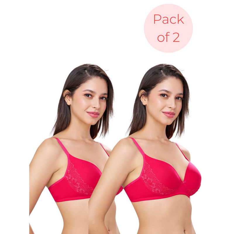 bodyline Felicity Fushia Pink Glow Wire-Free Padded T-Shirt Bra (Pack of 2) (32B)