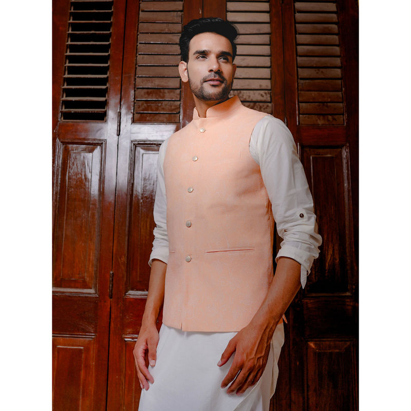 Hatheli Peach Linen Printed Jacket (38)