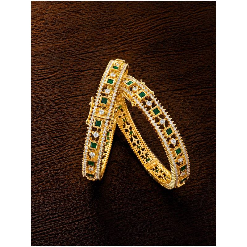 ZEVARLY Women Gold-Plated American Diamond Bangles (Pack of 2) (2.2)