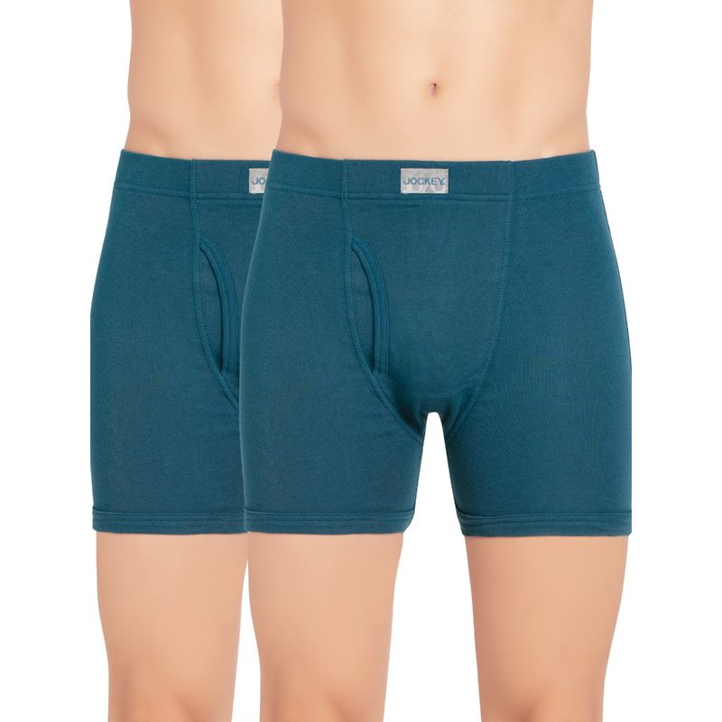 Jockey 8008 Men Cotton Boxer Brief with Ultrasoft Waistband - Blue (Pack of 2) (M)
