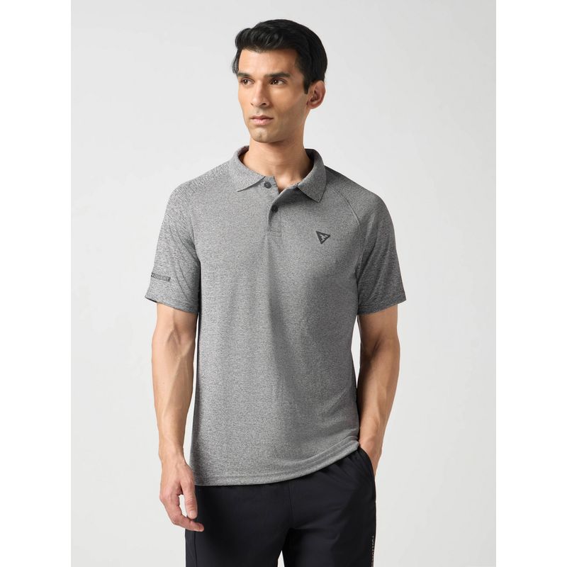 Technosport Grey Men Melange Slim Fit Polo Sports T-Shirt (L)