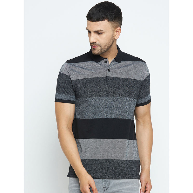 98 Degree North Black Coloured Half Sleeves Polo Striper T-Shirt (S)
