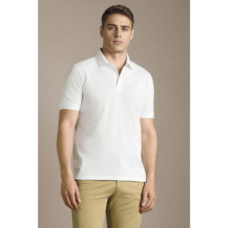 Louis Philippe Men White Solid Polo Neck T-Shirt (M)
