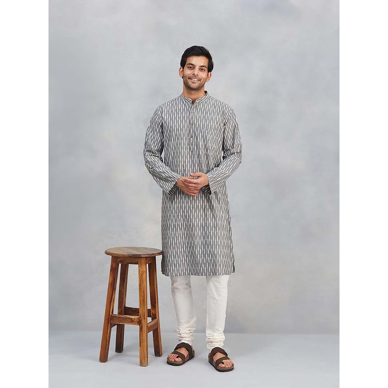 Fabindia Grey Cotton Ikat Kurta (M)