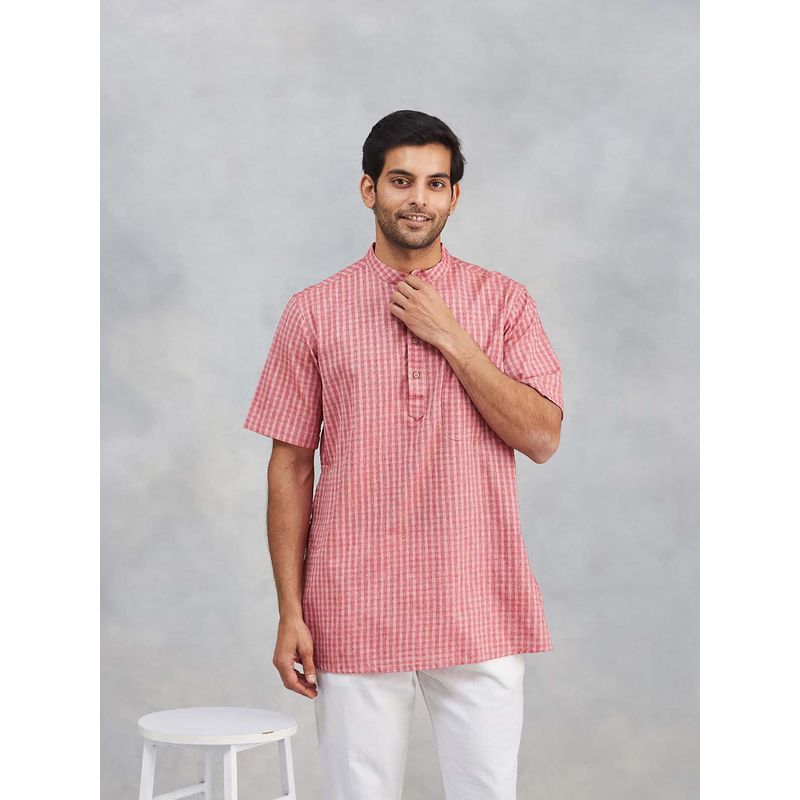 Fabindia Red Cotton Checks Short Kurta (XS)