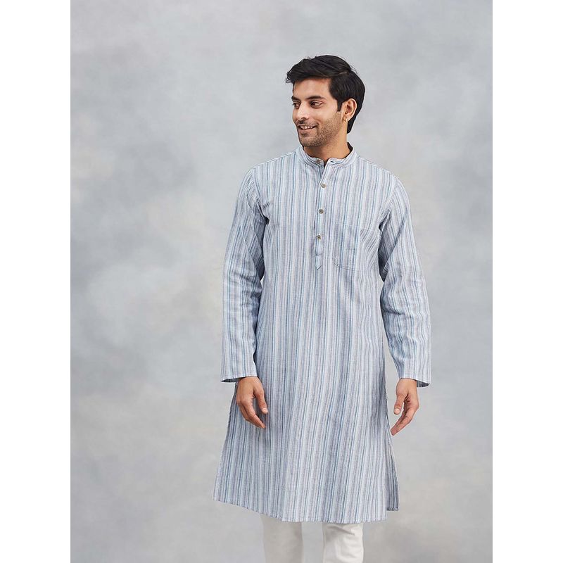 Fabindia Blue Cotton Striped Slim Fit Kurta (XS)