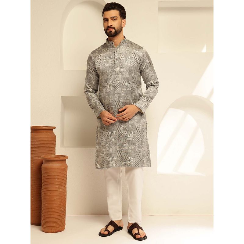 SOJANYA (Since 1958) Men's Jacquard Silk Woven Design Grey Kurta (36)