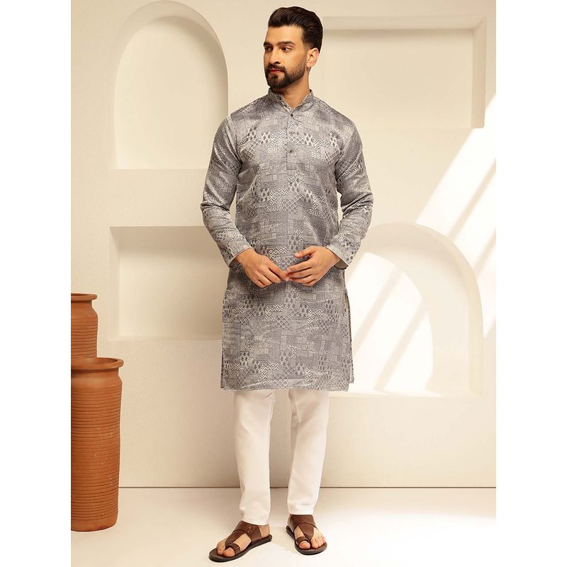 SOJANYA (Since 1958) Men's Jacquard Silk Woven Design Blue Kurta (36)