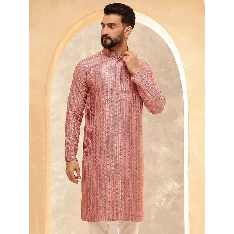 SOJANYA (Since 1958) Men's Cotton Rayon Shiny Thread Sequinned Coral Kurta (36)