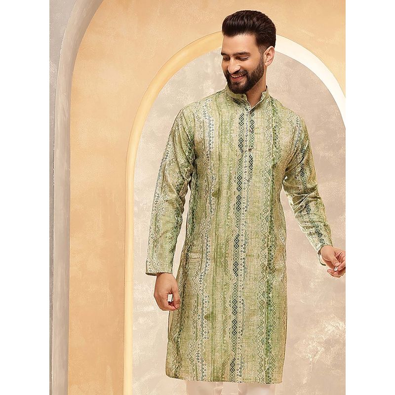 SOJANYA (Since 1958) Men's Cotton Silk Green Print Kurta (42)