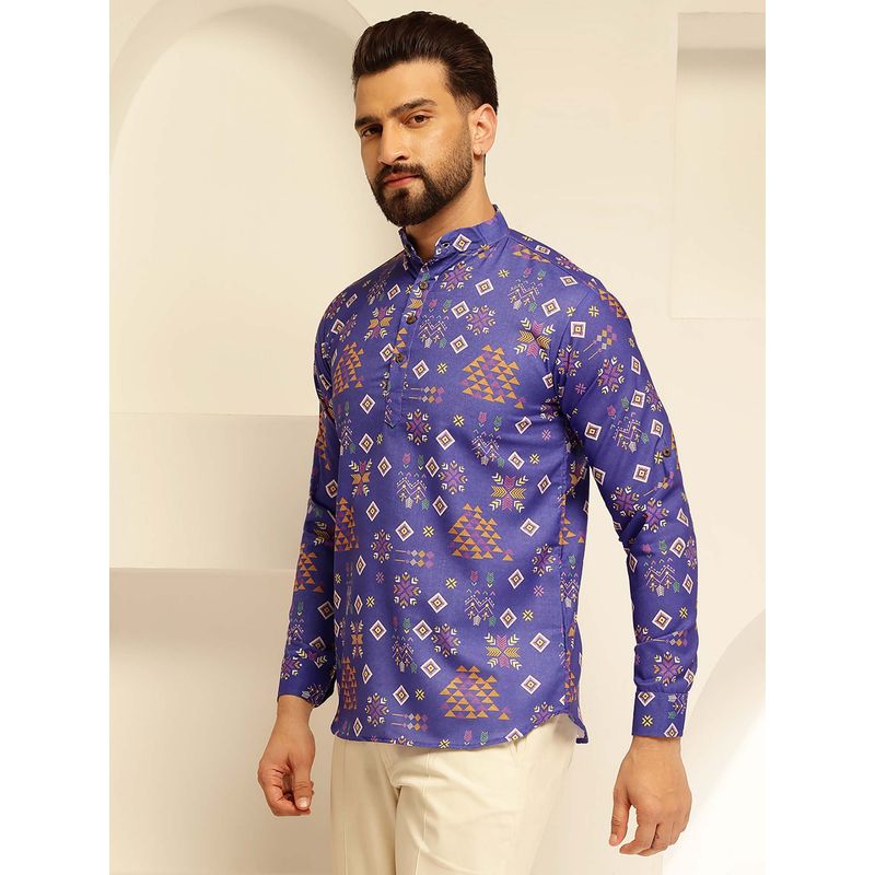 SOJANYA (Since 1958) Men's Cotton Linen Ethnic Motifs Printed Purple Only Short Kurta (36)