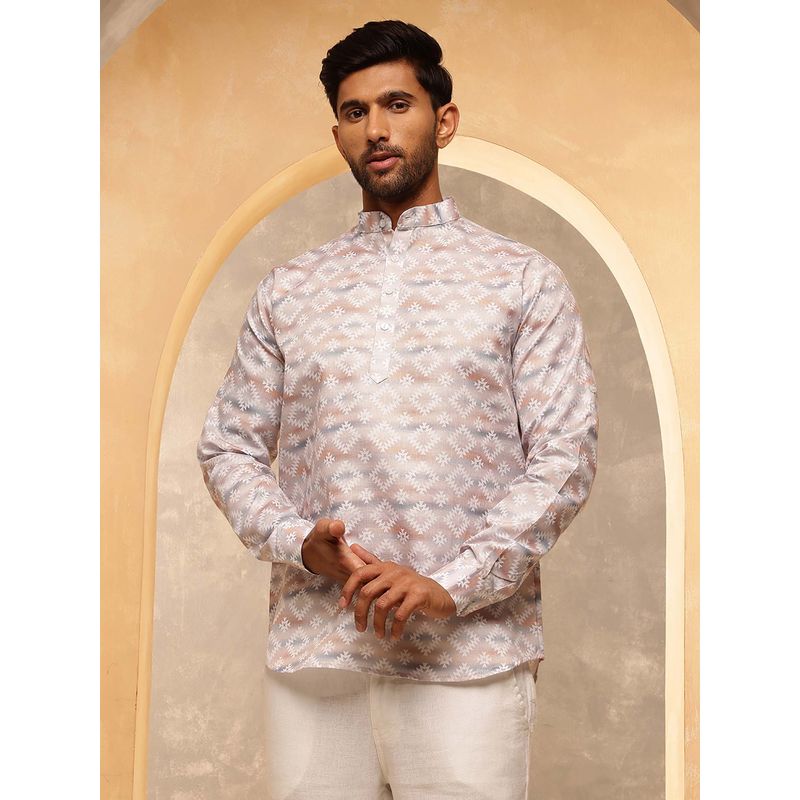 SOJANYA (Since 1958) Men's Cotton Linen Geometric Print Beige Only Short Kurta (36)