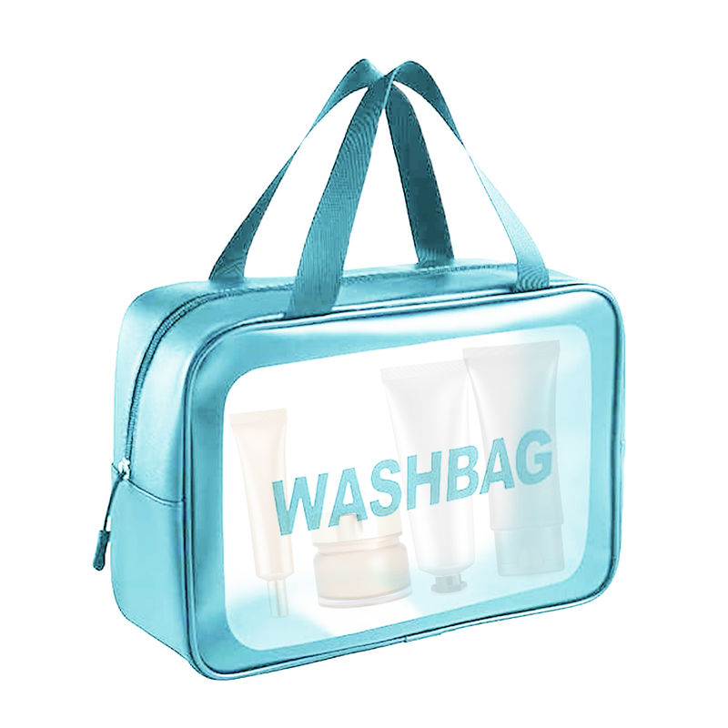 Matra Wash Bag Transparent Travel Toiletry Organizer Makeup Cosmetic Pouch Kit Handle Large Blue