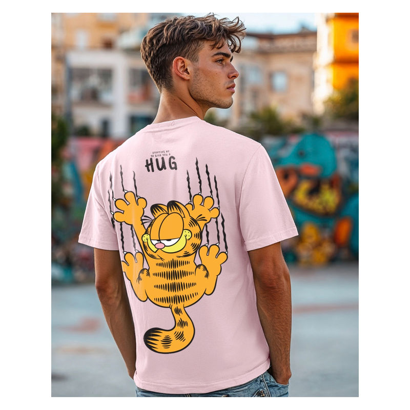 Bewakoof Official Garfield Men's Pink Hug It Out Graphic Printed T-shirt (S)