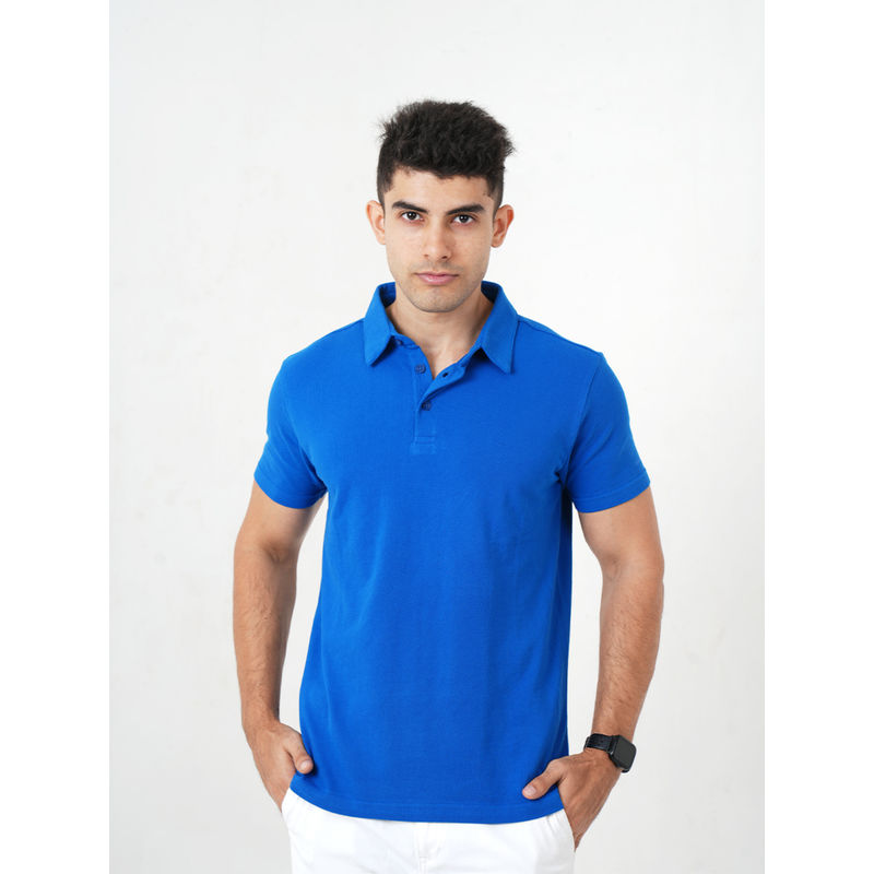 Monkstory Bamboo Cotton Polo Blue T-Shirt (M)