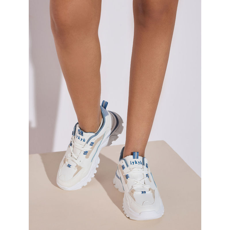 IYKYK by Nykaa Fashion Speckled Trendy White and Blue Sneakers (EURO 38)