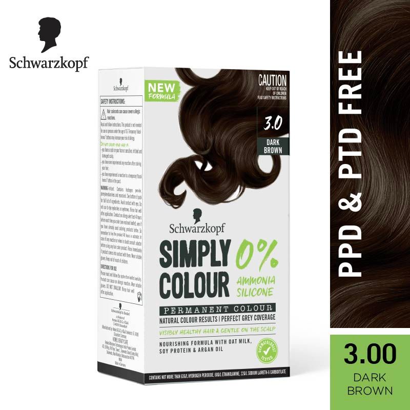 Schwarzkopf Simply Colour Permanent Hair Colour For 100% Grey Coverage - 3.00 Dark Brown