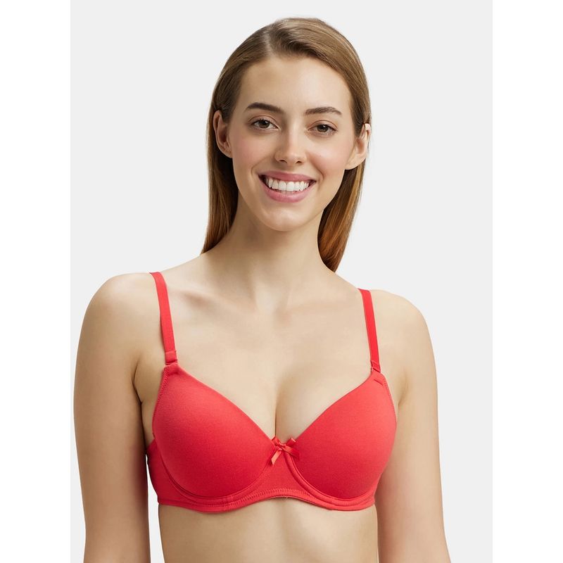 Jockey 1245 Wired Padded Cotton Elastane Medium Coverage T-Shirt Bra - Hibiscus (34B)