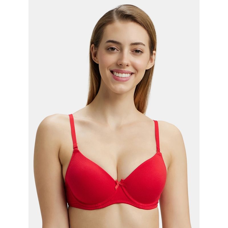 Jockey 1245 Wired Padded Cotton Elastane Medium Coverage T-Shirt Bra - Sangria Red (32B)