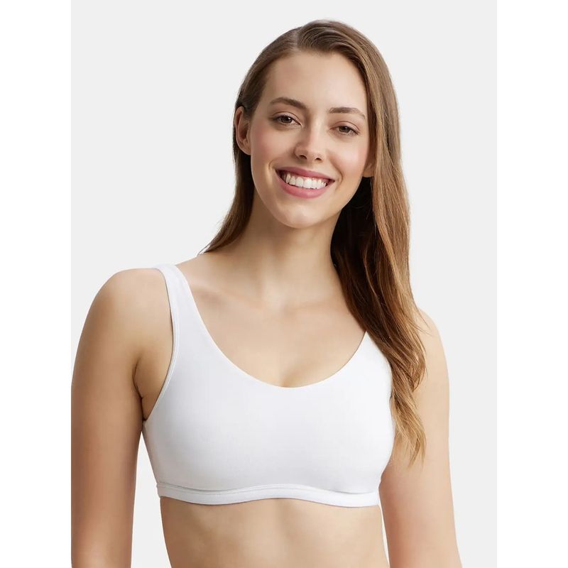 Jockey 1550 Womens Cotton Elastane Slip On Bra With Stay Fresh Treatment - White (XL)