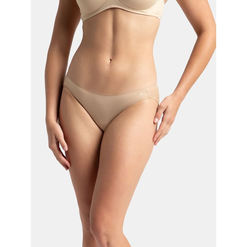 Jockey 1803 Women's Medium Coverage Micro Modal Elastane Mid Waist Bikini-Beige (M)