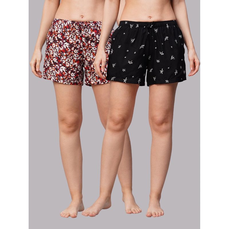 Drape In Vogue Women Star And Maroon Multi Colour Shorts (Pack of 2) (2XL)