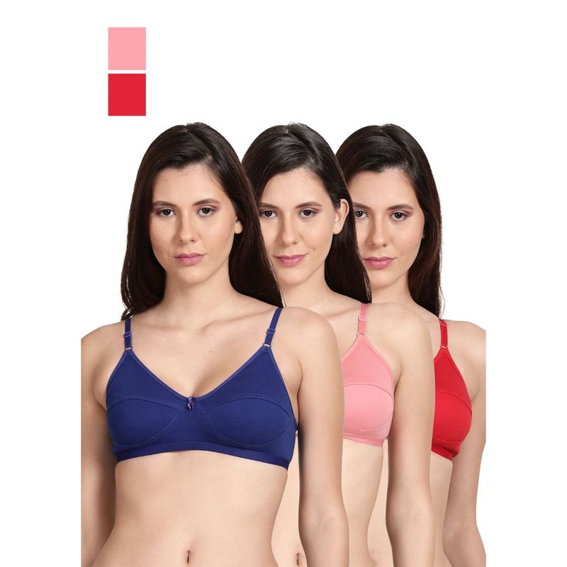 Shyaway Shyle Non Padded Seamed Everyday Bra Multicolor (Pack of 3) (32B)